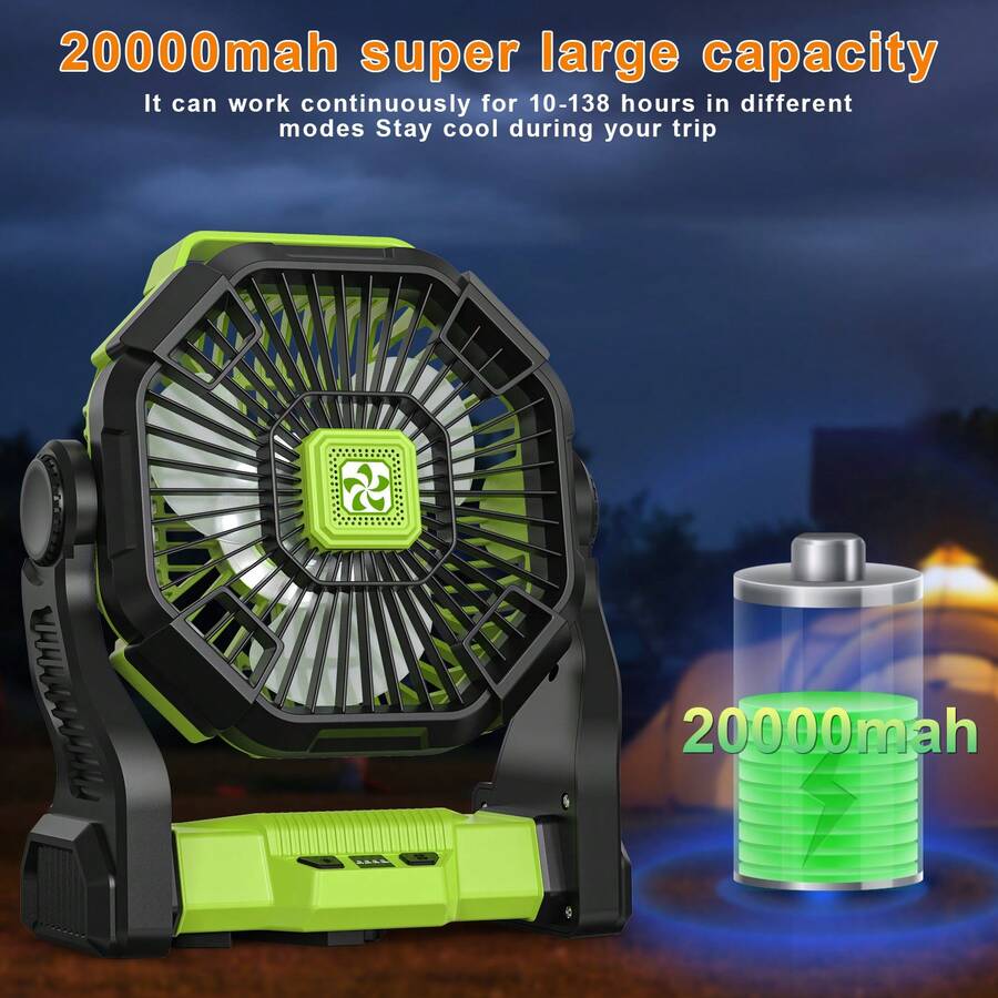 Outdoor Power With Timer - 20000mAh Portable Battery Powered Fan With