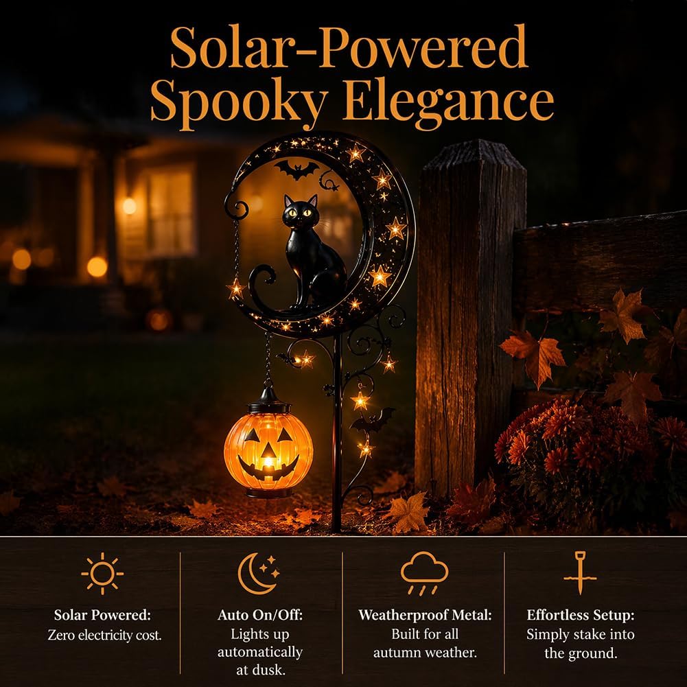 Solar Halloween Black Cat & Pu - Outdoor Power Stake ulasan dan harga